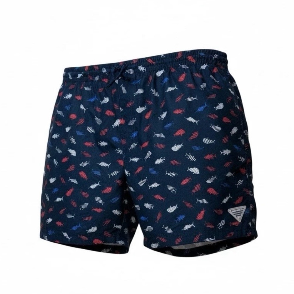 Columbia PFG Rambler Water Shorts Lined Drawstring Navy Print Size L
